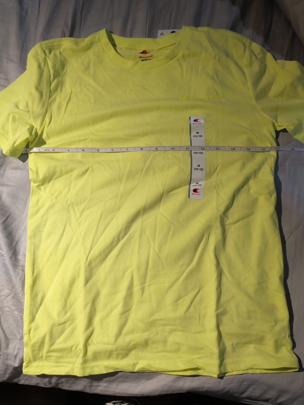 Champion Kid’s Neon Yellow Crew T-Shirt with Logo Size Medium 10/12